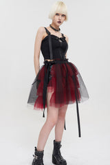 Black/Red Punk Mesh Ruffles Rock Women's Short Skirt - Product - 6