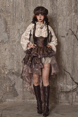 Brown Chest Straps Ruffle Irregular Detachable Tail Punk Lolita Dress - Product - 11