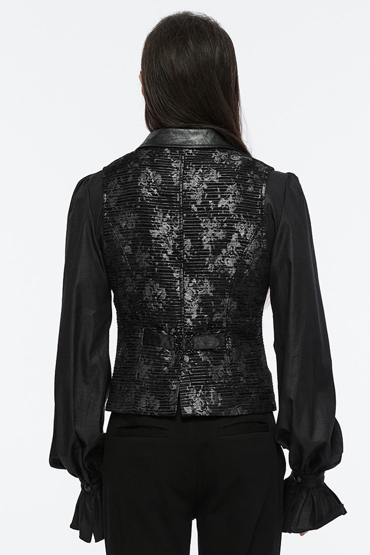 Black V Collar Sleeveless Print Skull Buckle Men's Gothic Vest - Product - 3