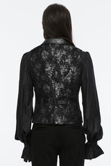 Black V Collar Sleeveless Print Skull Buckle Men's Gothic Vest - Product - 3