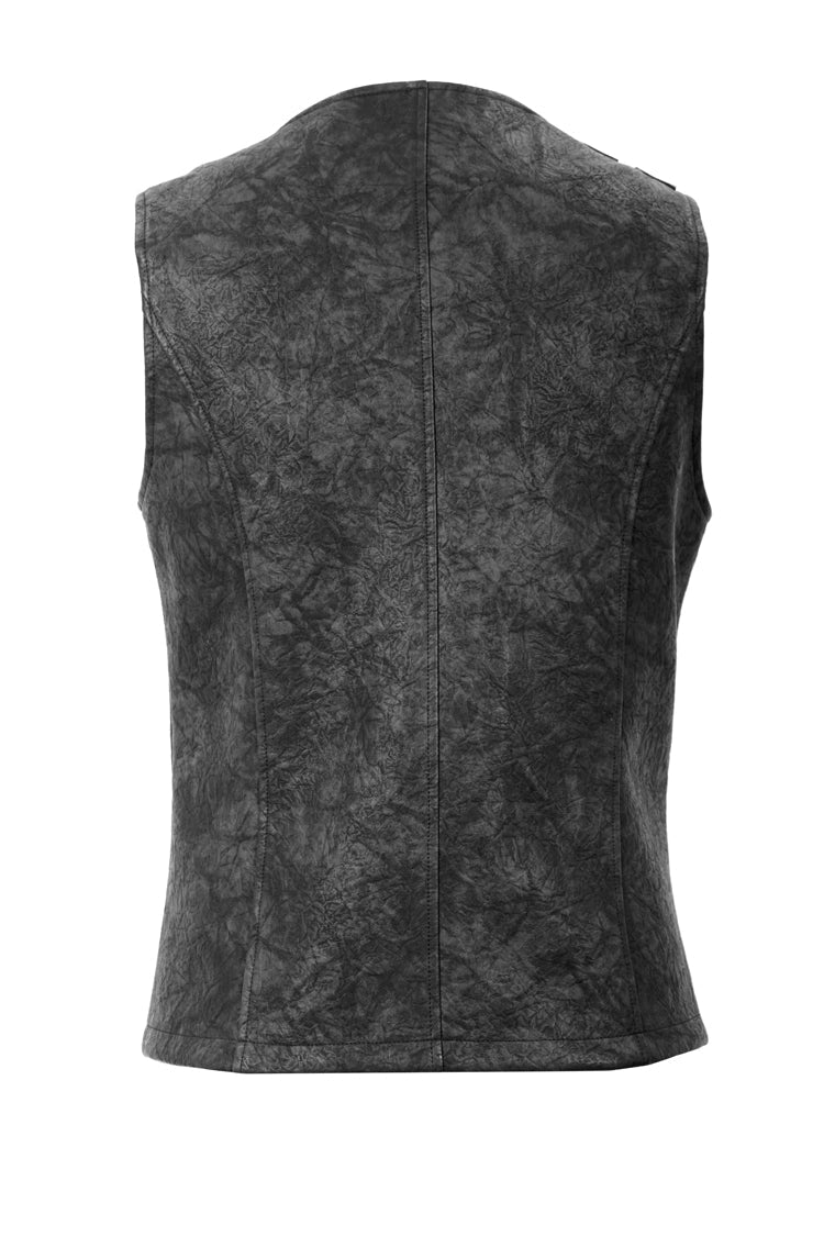 Gray V Neck Fog Flower Shoulder Loop Chest Lace Up Men's Punk Waistcoat - Product - 8