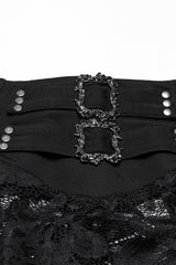 Black Embroidery Split Lace Women's Gothic Skirt with Studded Chain - Product - 5