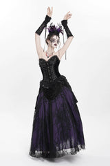 Black/Purple Floral Embroidered Beaded Women's Gothic Long Skirt - Product - 12