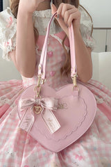 Heart-shaped Bow Elegant Sweet Lolita Crossbody Bag 4 Colors - Pink - 15