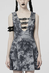 V Collar Sleeveless Buckle Women's Steampunk Dress 2 Color - Grey - 8