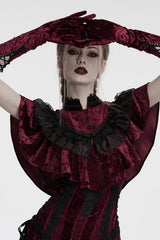 Red Floral Embroidery Lace-Up Women's Gothic Gloves - Red - 1