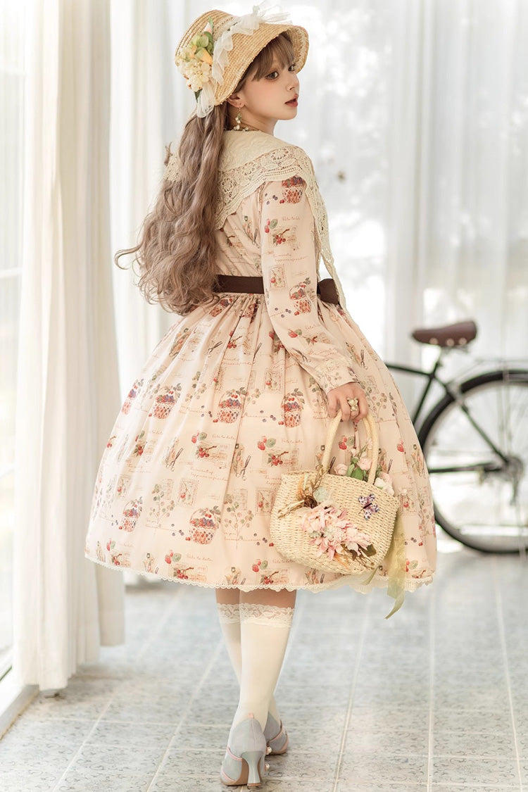Forest Illustrated Book Long Lantern Sleeves Print Ruffle Sweet Lolita OP Dress 3 Colors - Product - 22
