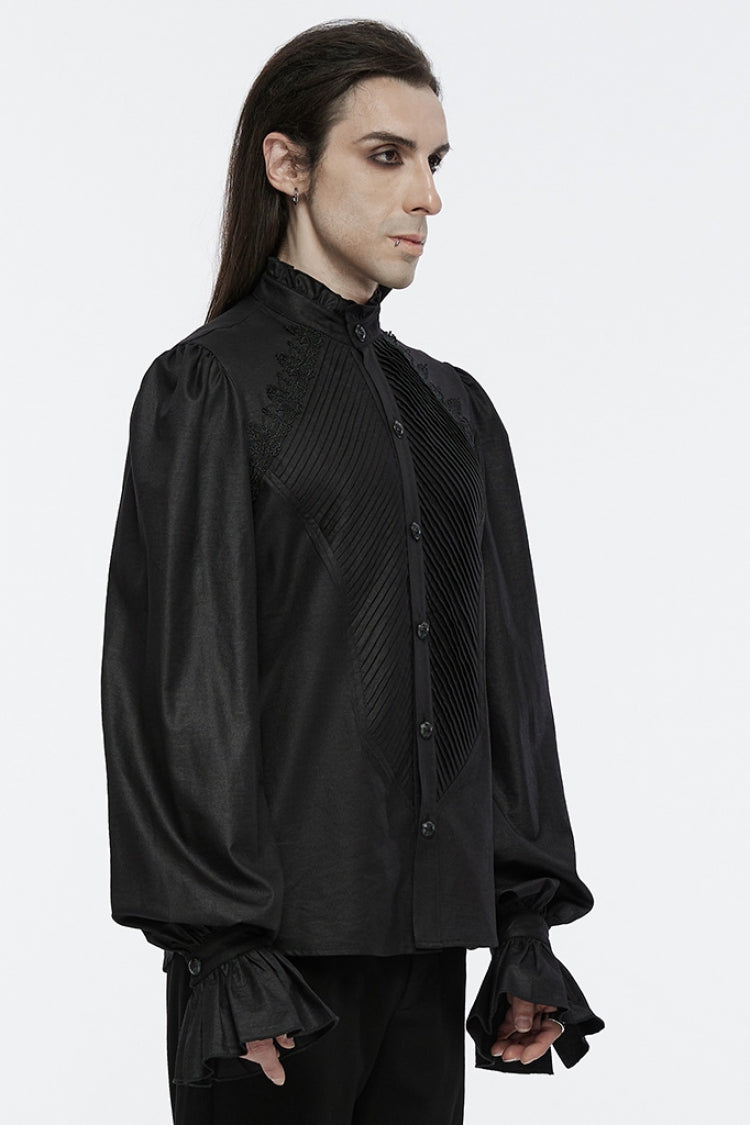 Black Long Puff Sleeves Lace Men's Gothic Blouse - Product - 2