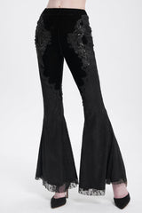 Black Floral Embroidery Stitching Lace Women's Gothic Pants - Black - 1