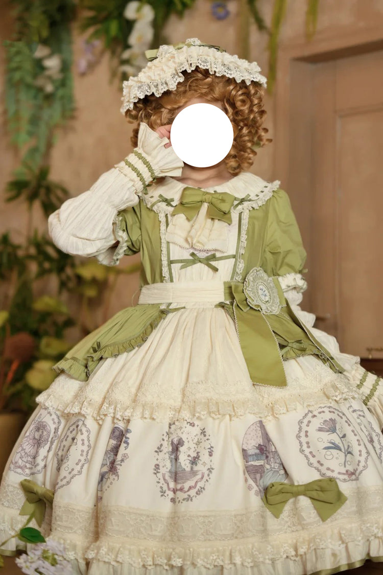 Green [Little Ida's Flowers] Short Sleeves Print Ruffle Bowknot Sweet Lolita Dress - Product - 6