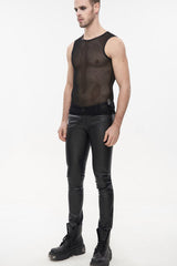 Black Gothic Elasticity Perspective Rhombus Net Yarn Sleeveles Men's T-Shirt - Product - 5
