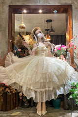 Apricot [Moonlight Sonata] Ruffle Cardigan Bowknot Lace Sweet Vintage Lolita Jsk Dress - Product - 2
