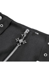 Black High Waisted Ruffled Lace Patchwork Buckled Straps Cross Zippered Women's Punk Shorts - Product - 13