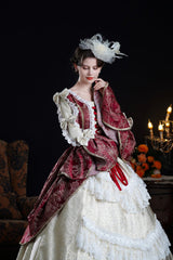 Wine/Ivory Long Hime Sleeves Lace-Up Classic Vintage Palace Lolita Victorian Dress - Product - 8