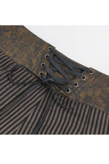 Brown High Waisted Striped  Lace-Up Men's Gothic Pants - Product - 10