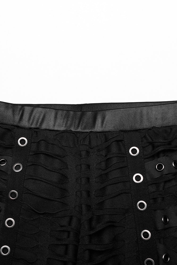 Slim Ripped Tie-dyed Metal Loop Women's Steampunk Leggings 2 Colors - Product - 13