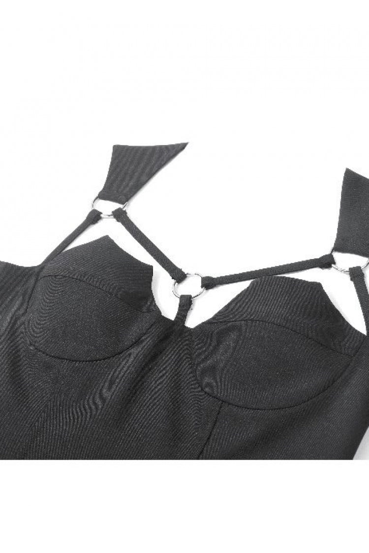Black Cut-Out Ring Women's Punk Fitted Tank Top - Product - 13