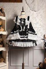 Black [Rabbit Sleeping Doll] Long Trumpet Sleeves Ruffle Bowknot Lace Sweet Lolita Dress - Product - 6