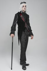 Black Long Sleeves Rose Print Irregular Contrast Color Men's Gothic Vest with Detachable Feather Accessory - Product - 10