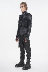 Black High Collar Long Sleeves Print Ripped Men's Punk Hoodies T-Shirt - Product - 3