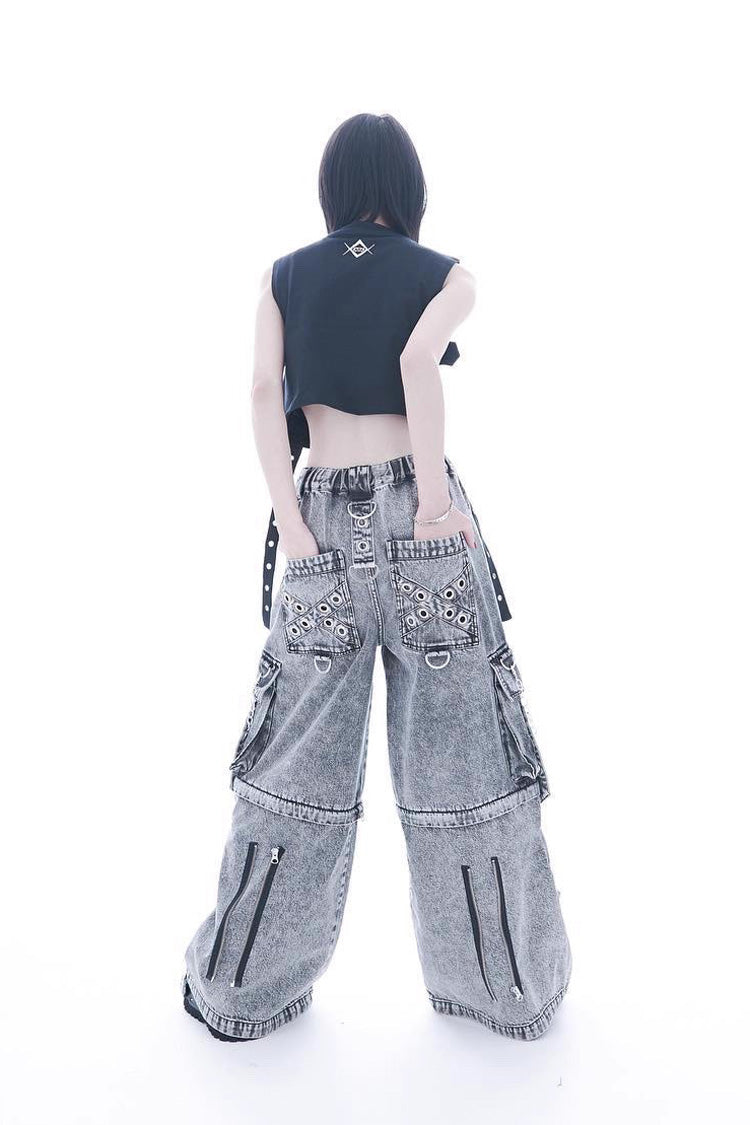 Jirai Kei Rivet Punk Japanese Straight-Leg Jeans Pants 2 Colors - Product - 8