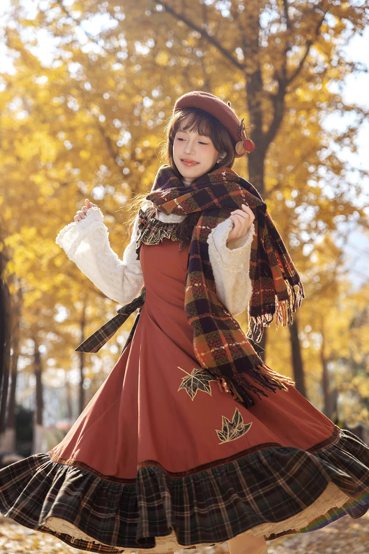 [Autumn Chronicles] Sleeveless Printed Ruffled Embroidered Spliced Slim Sweet Lolita Jsk Dress - Product - 11