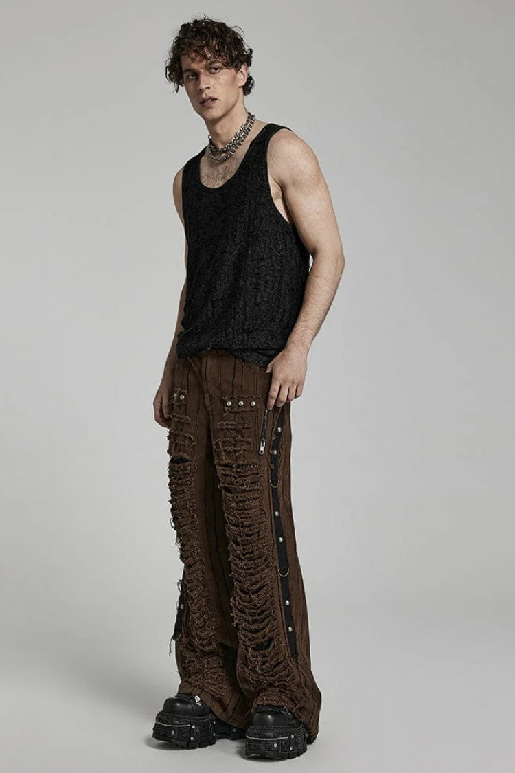 Sleeveless Print Ripped Mens Steampunk Vest 2 Colors - Product - 7