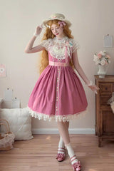 Rose Red [Sakura’s Spring Resonance] Sleeveless Ruffled Bow Sweet Lolita Jsk Dress (Short Version) - Product - 3