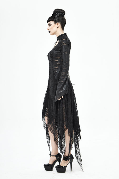 Black Dragon Spine Hole Decoration Long Sleeves Gothic Dress - Product - 3