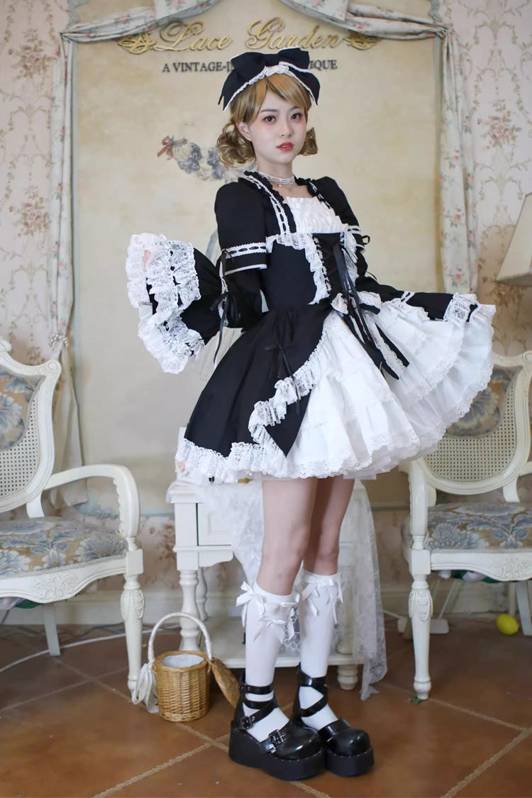 [Miss Rella] Short Sleeves Multi-Layered Ruffle Cardigan Bowknot Lace-Up Sweet Lolita Dress 9 Colors - Product - 3