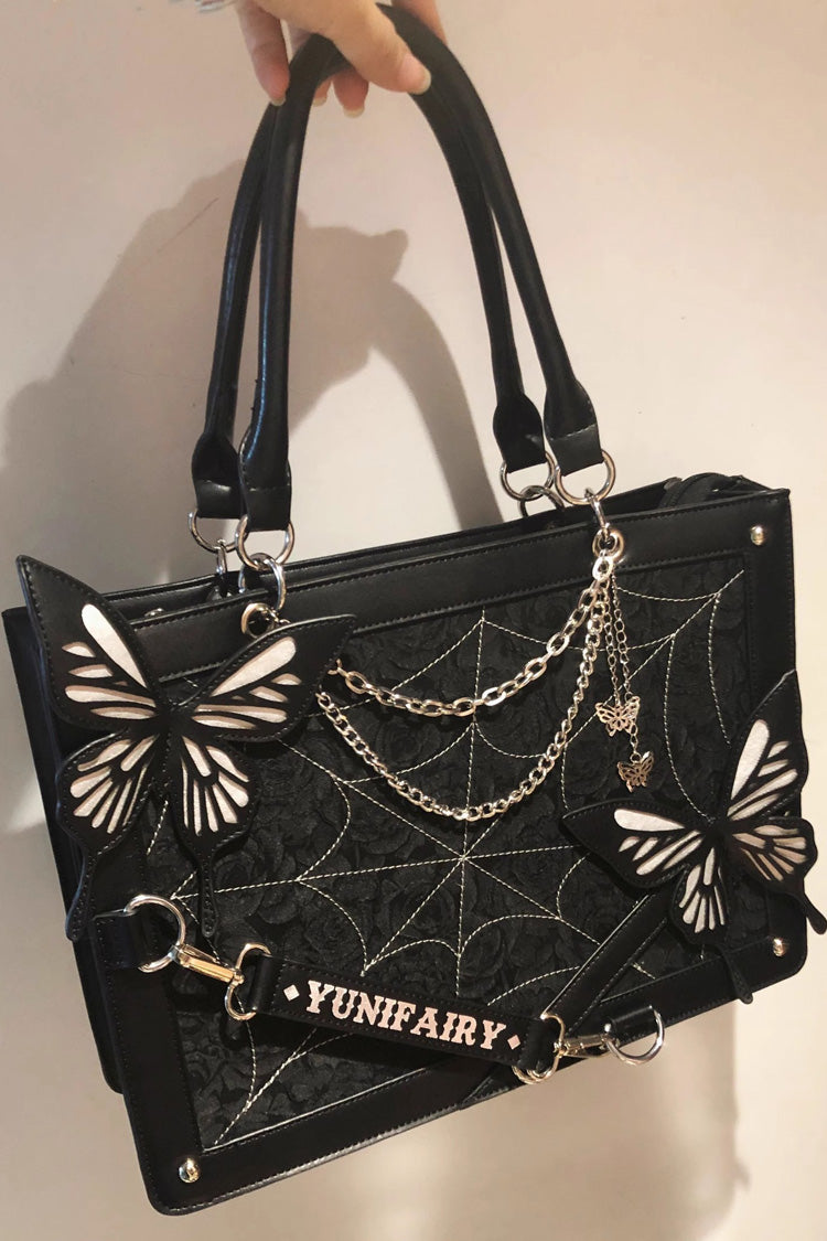 Maze Butterfly Print Gothic Lolita Shoulder Itabag 3 Colors - Black/Silver - 1