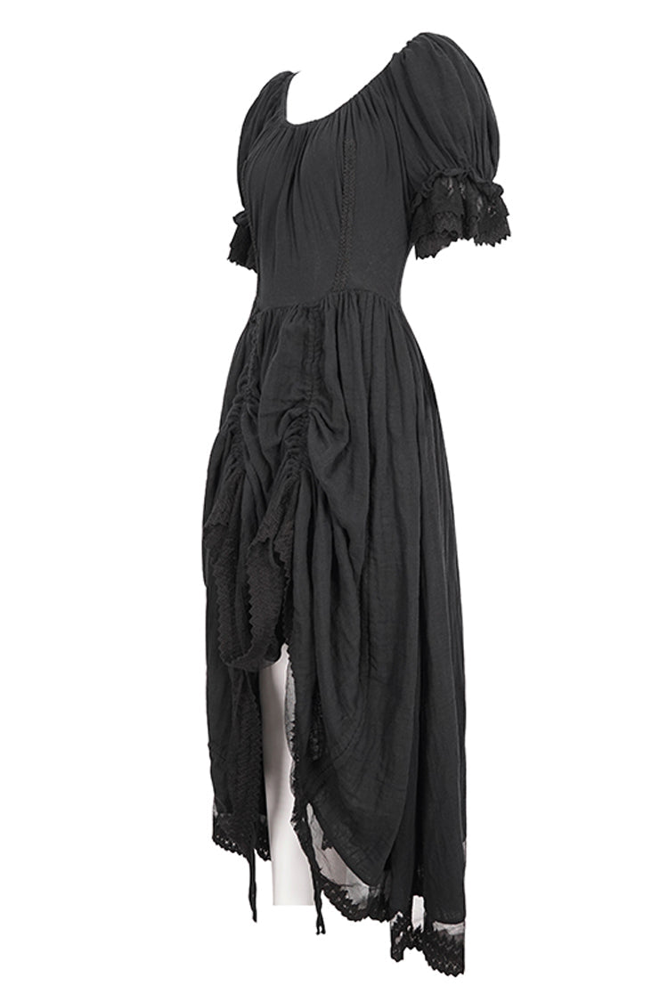 Black Short Sleeves Ruffle Drawstring Women's Gothic Dress - Product - 7