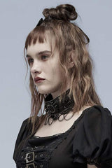 Black Leather Metal Rivets Lace Women's Gothic Chocker - Product - 3