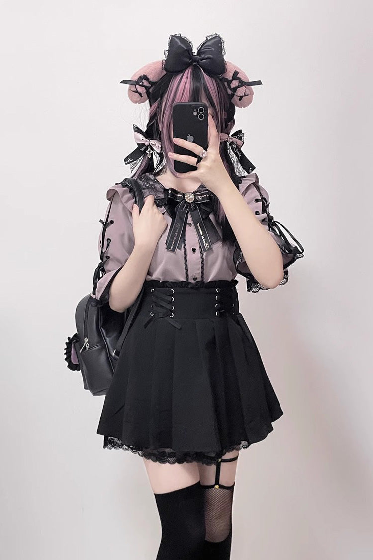 Jirai Kei Bowknot Lace Slim Sweet Lolita Blouse 3 Colors - Product - 2