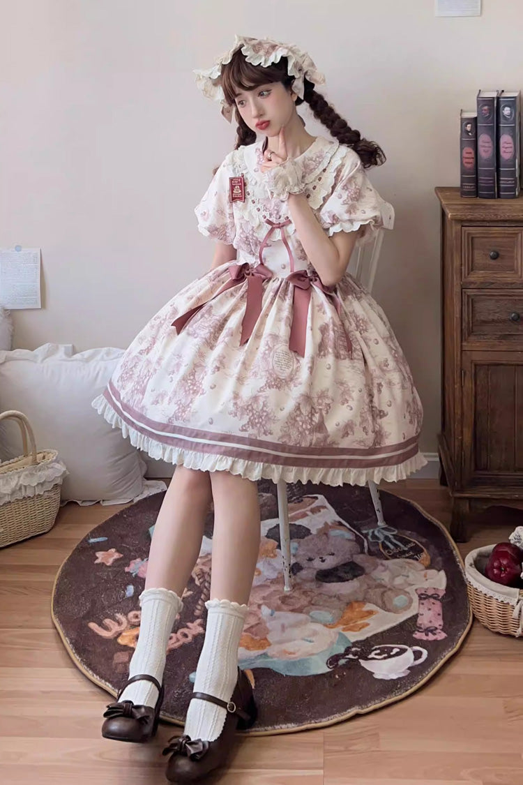 Smoky Purple [Grape Moon Almanac] Short Sleeves Multi-Layered Printed Ruffled Bow Sweet Lolita Dress - Product - 5