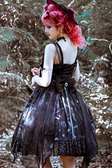 Dark Blue Vampire Diaries Theme Bowknot Ruffled Gothic Lolita JSK Dress Full Set - Product - 4