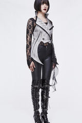 White Painted Back Lace Up Lace Hem Asymmetrical Women's Gothic Waistcoat - Product - 4