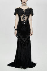 Black Gorgeous Sheer Floral Lace Ruffled Fitted Women's Gothic Corsets With Detachable Hem - Product - 1