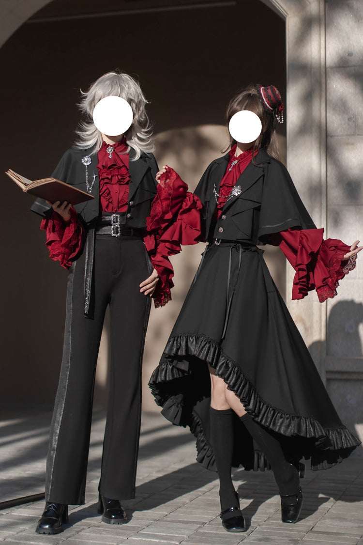Black [Day and Night Song] Long Sleeves Ruffle Ouji Gothic Lolita Skirt Blouse - Product - 20
