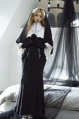 Black [Halloween Night Temple Nun] Short Sleeves Print Ruffle Gothic Elegant Lolita Dress - Product - 3