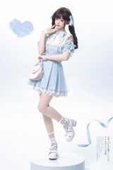 Blue/Aqua Short Sleeves Plaid Printed Ruffled Lace Sweet Jirai Kei Japanese Lolita Dress - Product - 9