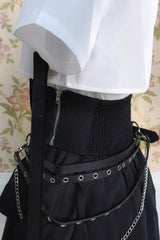 Black/White Short Sleeves Ruffle Asymmetric Gothic Jirai Kei Skirt Blouse Set - Product - 7