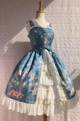 Peacock Cross Print Ruffle Cardigan Bowknot Sweet Lolita Jsk Dress 4 Colors - Product - 7