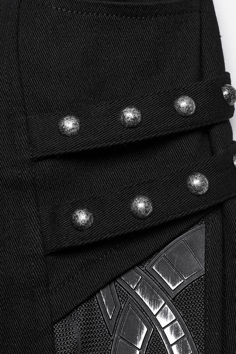 Black Studded Pleated Women's Punk Leggings - Product - 5