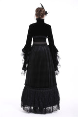 Black Lace Stand Collar Multi-Layered Long Trumpet Sleeves Rosette Velour Women's Gothic Bolero - Product - 4