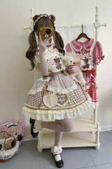 Rabbit Bear Diary Plaid Print Ruffle Bowknot Sweet Lolita Skirt 2 Colors (Blouse Included) - Product - 13
