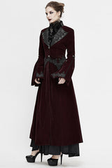 Red Lace Flared Sleeves Velvet Long Womens Gothic Coat - Product - 2
