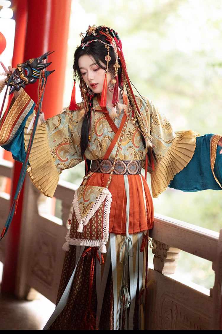 Multi-Color [Mountain and Sea Oath] Long Sleeves Print Ruffle Embroidery Classic Hanfu Set - Product - 2