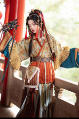 Multi-Color [Mountain and Sea Oath] Long Sleeves Print Ruffle Embroidery Classic Hanfu Set - Product - 2