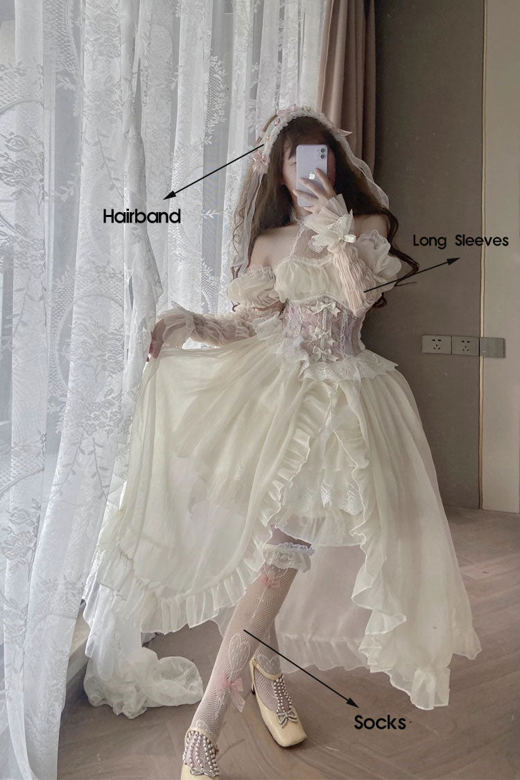 Ballet Twins Ruffle Bowknot Short Front Long Back Sweet Lolita Dress 2 Colors - Product - 8